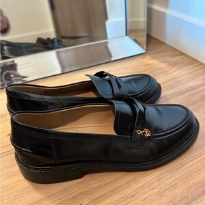 Sam Edelman Black Leather Loafers with Gold Accent